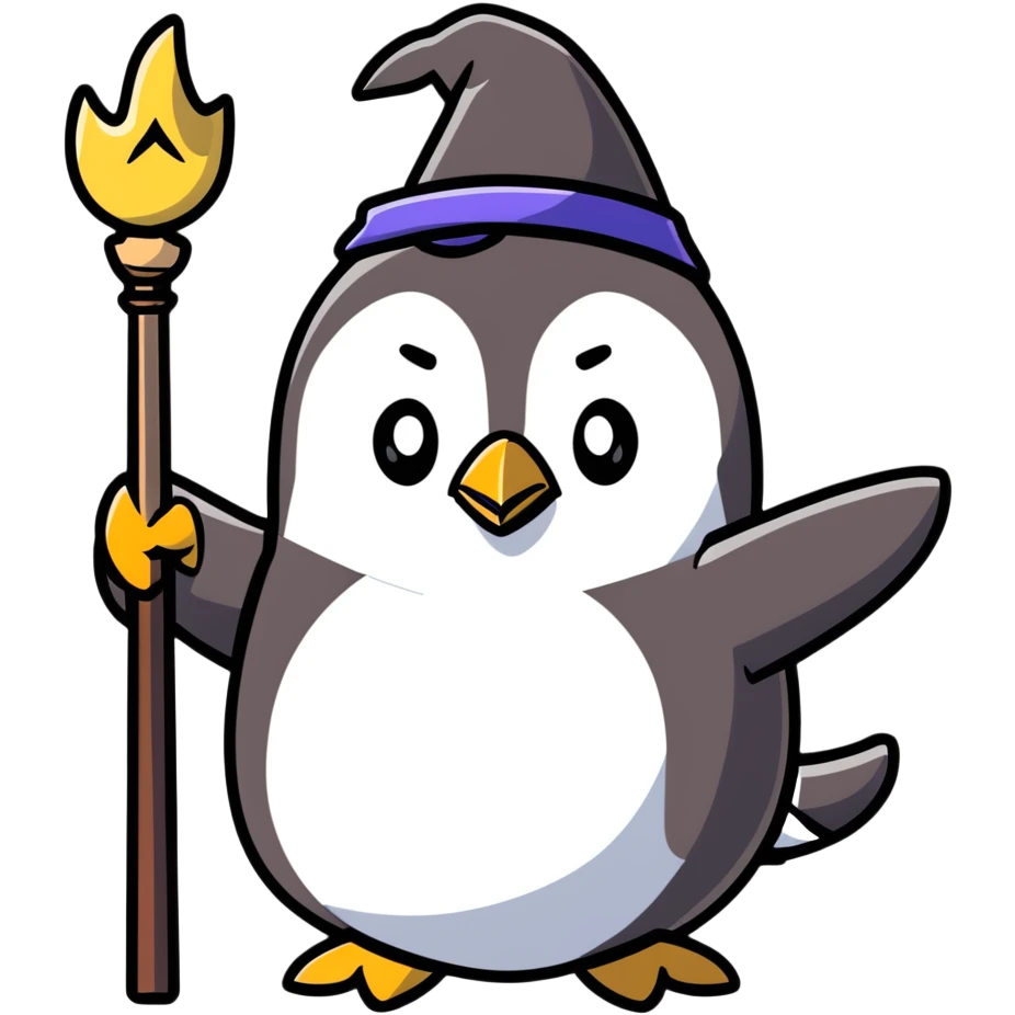 penguin wizard with staff casting magical energy emoji