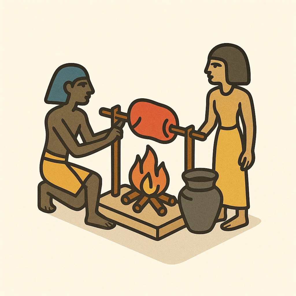 ancient Egyptian cooking scene in hieroglyphic style emoji