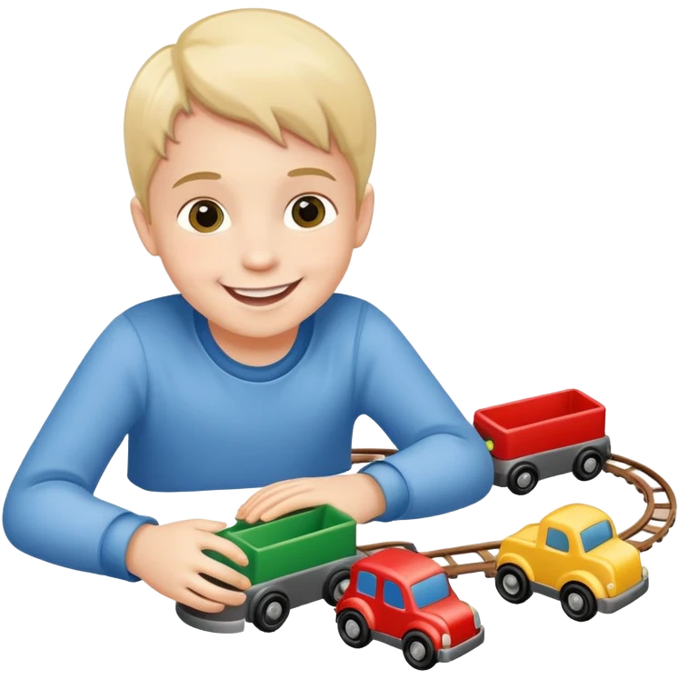 child playing with both toy cars and trains emoji