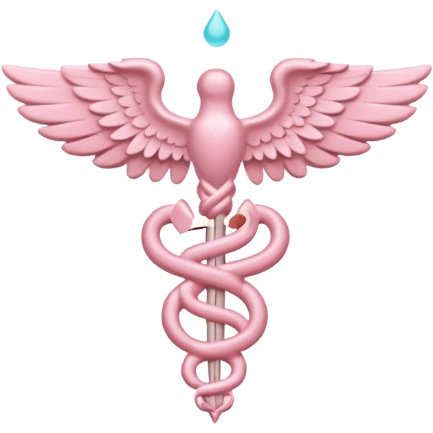 Caduceus symbol, soft pastel pink, iOS emoji style, matching the reference emoji