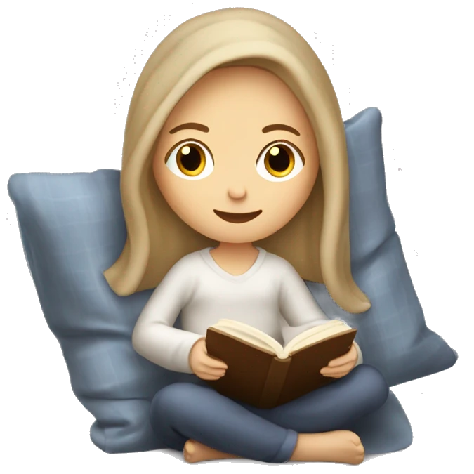 White Girl relaxed reading a book under a blanket with coffee in her hands emoji