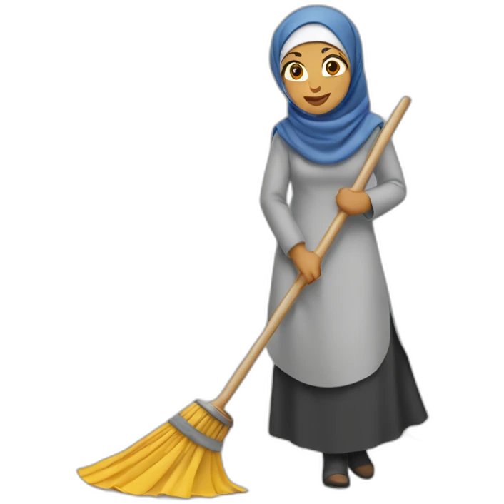 a woman in a hijab is sweeping the floor emoji