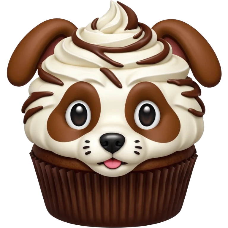 cupcake with frosting decorated to look like a dog face emoji