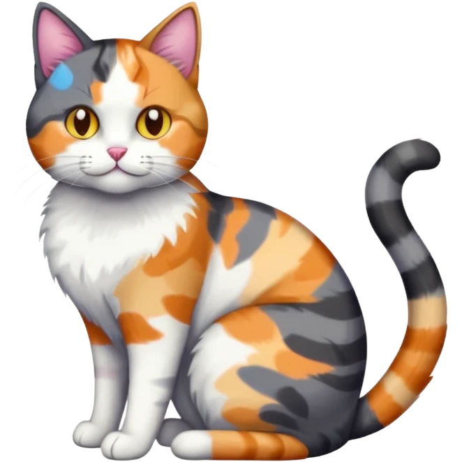 full body colourful light patched calico + white tabby cat cuddling a big dark grey and white tabby cat  emoji