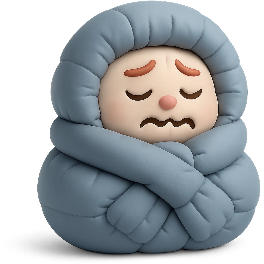 plush face bundled in scarf, shivering, cold weather emoji