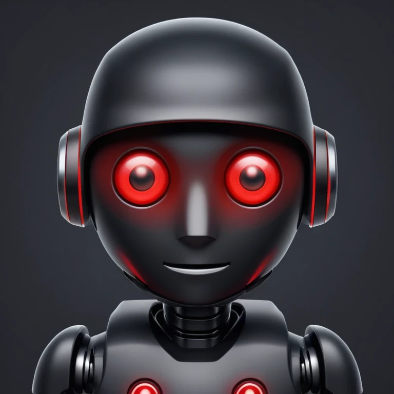 black robot with white led red eyes, red background emoji