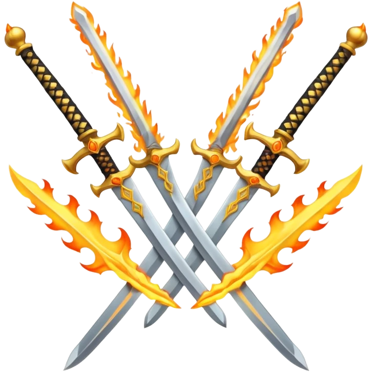Fully golden on fire two royal swords crossed emoji