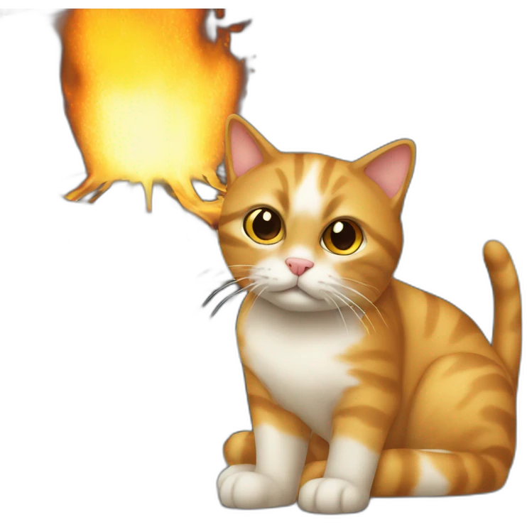 Cat behind burning computer emoji