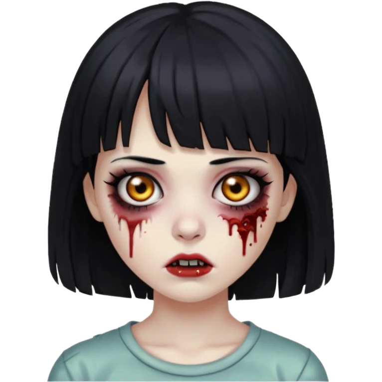 black haired zombie girl with bangs and eyeliner emoji