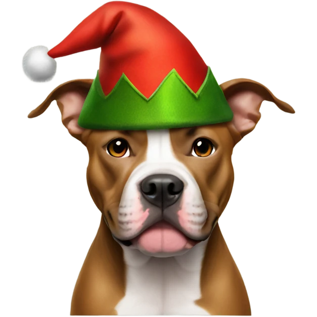 Pitbull wearing an elf hat emoji