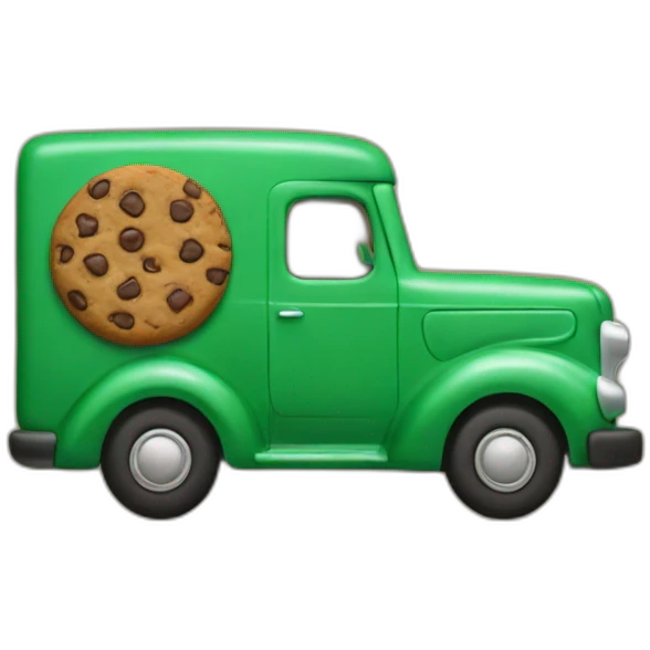 a cookie shaped truck covered in chocolate for the girl scouts with green coloring and flames coming out the end emoji