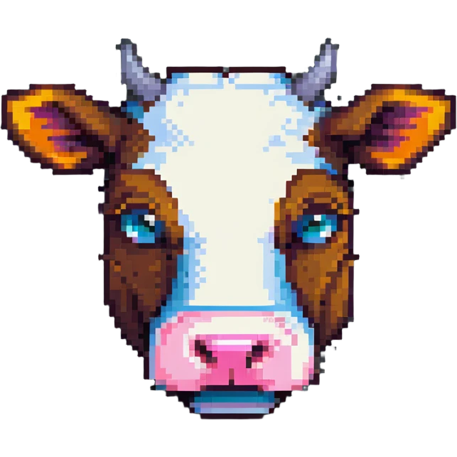 ultra-minimal blocky Minecraft cow head emoji with one large colorful square pixel, perfectly square, extremely simple, abstract, playful, childlike emoji