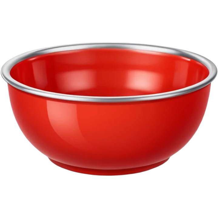 A bright red plastic household bowl. Smooth glossy surface, soft studio lighting, subtle shadow underneath. Product-style photography, crisp focus, minimalistic composition. emoji