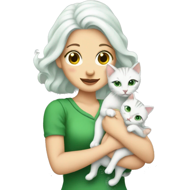 Green haired white lady holding babies and cats emoji