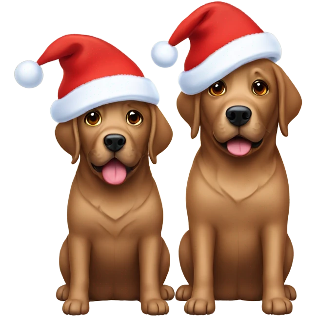 Two brown labs with Santa hats emoji