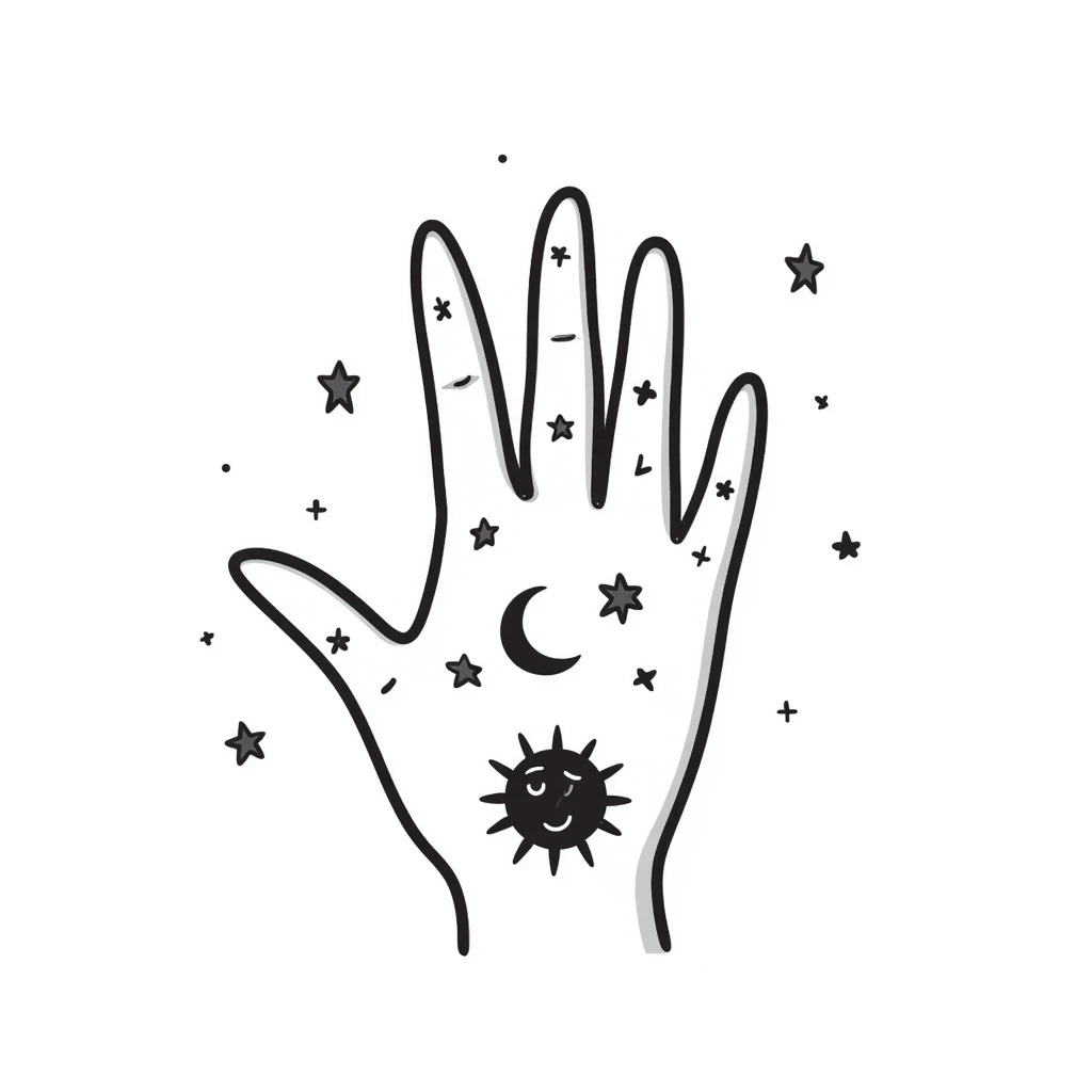 mystical hand with celestial symbols emoji