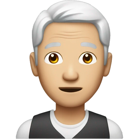 Asian man who age on 53 with glass and whie hair emoji