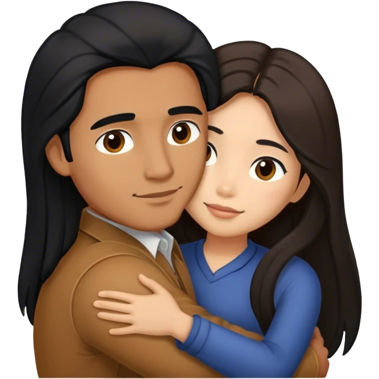 Caramel brown man with long black hair hugging brown hair Filipina emoji