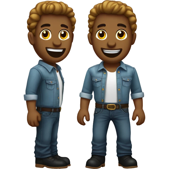  chico blanco con cabello ondulado con camisa negra un collar dorado un jeans de mezclilla negro y Botas chocolates emoji