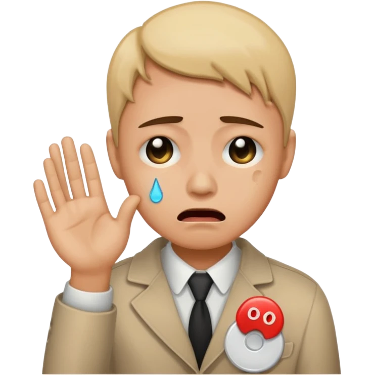 Face with tears holding a button saying its time for the world to end emoji