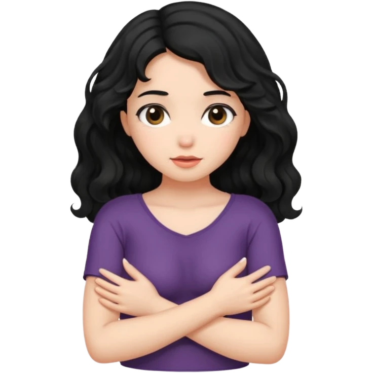 Naked girl, bare chest, bare hips, shy, black wavy hair, naked, hiding boobs emoji