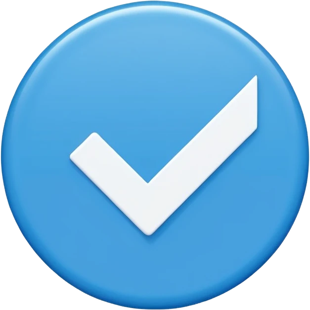 Create a high quality 2D emoji-style verification badge similar to Facebook/Meta style.
Flat design, clean smooth edges, bold and crisp colors, no gradients or minimal gradient only for polish.
A blue circular badge with a white check mark inside. Simple, vector-like, high resolution.
 emoji