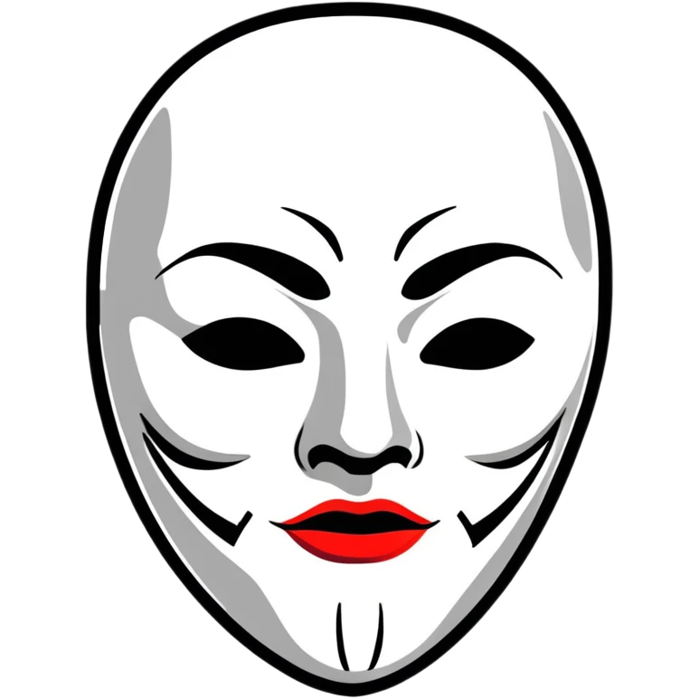 Vendetta mask with red lips and eyes as black holes looking slightly from the side emoji