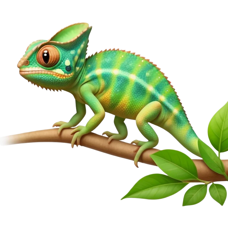 cinematic cute-smiling baby chameleon-realistic emoji,-blending-with-vibrant-greenery.-detailed-scales-in-shifting-colors,-showing-the-chameleon’s-ability-to-camouflage.-soft-natural-light-highlights-its-texture.-light-background, zoomed into its face emoji