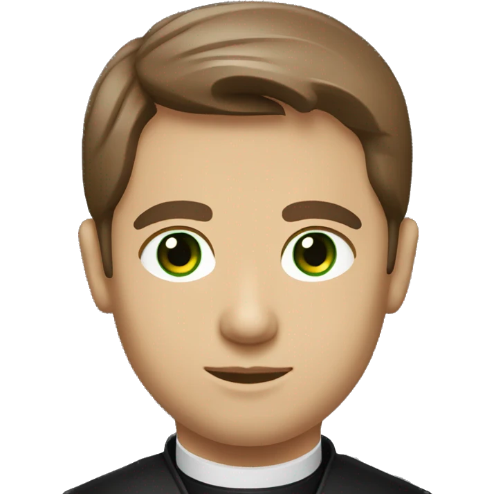 Head and shoulders of a catholic priest with brown hair and green eyes emoji