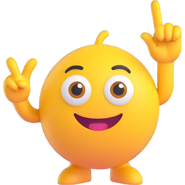 A yellow round emoji character with big eyes and a confident smile, clearly pointing both index fingers at itself. Strong “ME!” expression. Bold cartoon style, isolated on white emoji