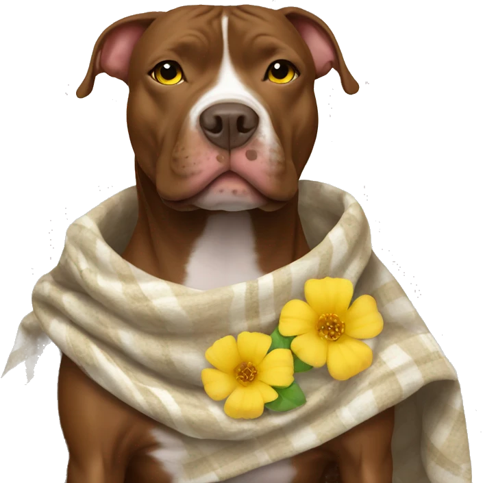Brown pitbull with white stomach with yellow flower blanket emoji