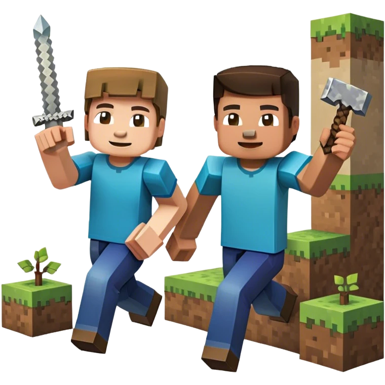 Two kids playing Minecraft emoji