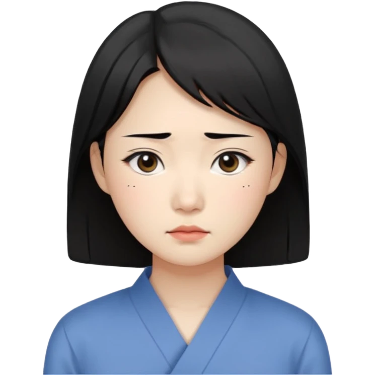 Korean woman, East Asian features,
female human face avatar, headshot,
slightly uncomfortable expression,
subtle frown, tired eyes,
sensitive and delicate mood,
neutral face, minimal expression,
simple black hair,
clean background,
professional, minimal style emoji