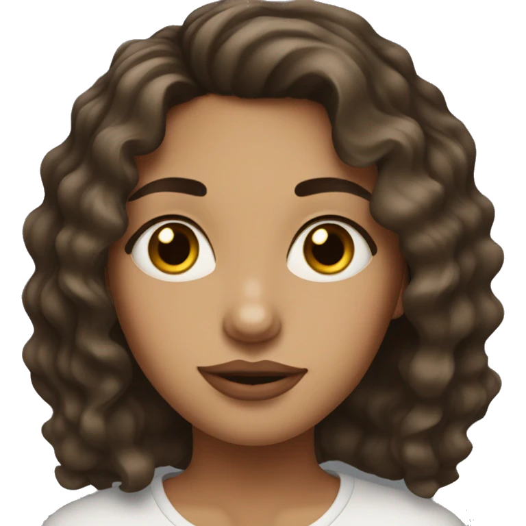 Brunette wavy hair girl with full lips straight nose emoji