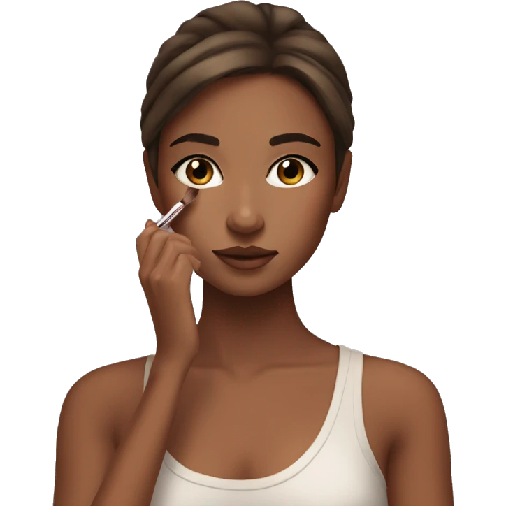 An aesthetic girl with brown hair and eyes a slightly tan skin , doing her makeup  emoji