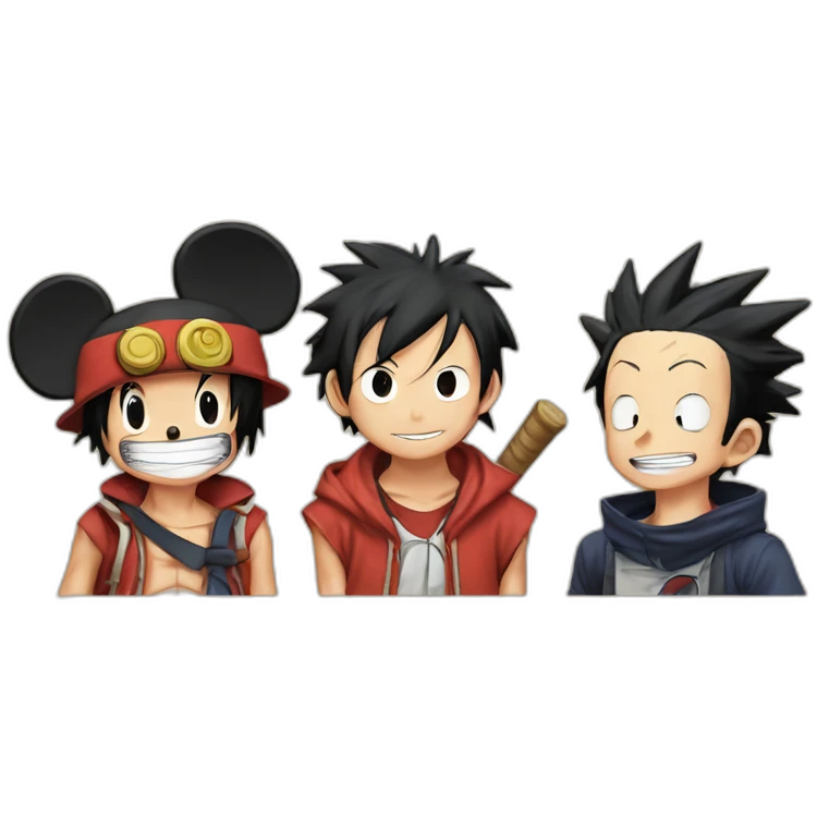 Mickey mouse with luffy and naruto emoji