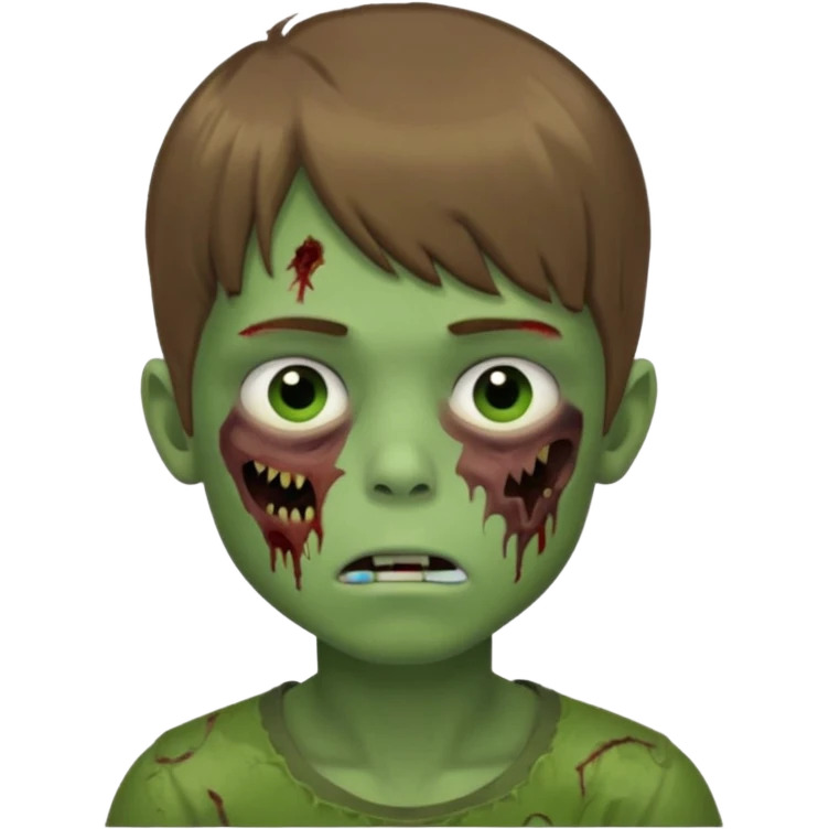 quero um emoji de um menino com pele de zumbi cabelo castanho claro e de franja olhos menores boca fechada pele verde  emoji