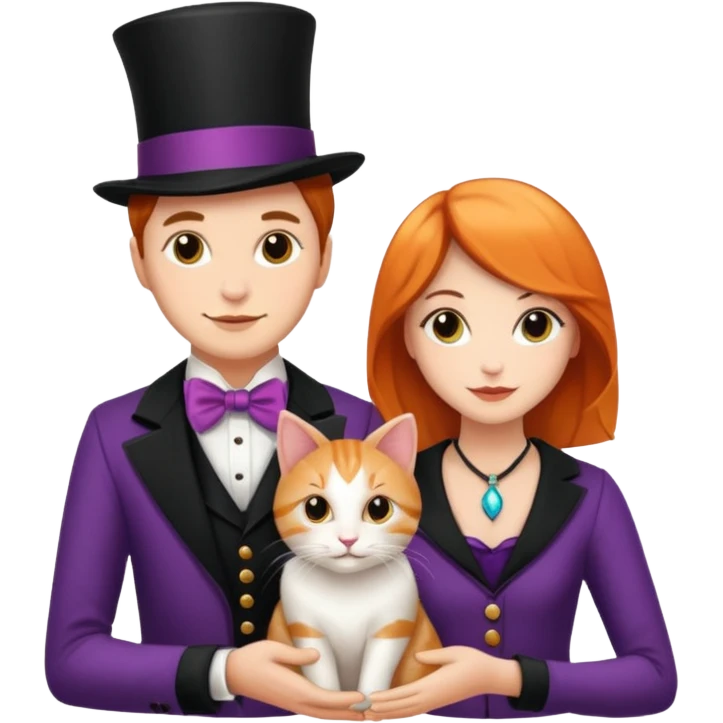 magician couple and their pet cat emoji