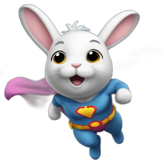 A superhero bunny flying thought the sky emoji