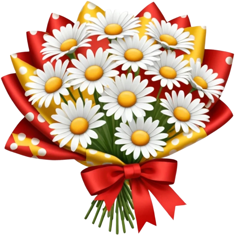 bouquet of daisy with bow and wrapping paper emoji