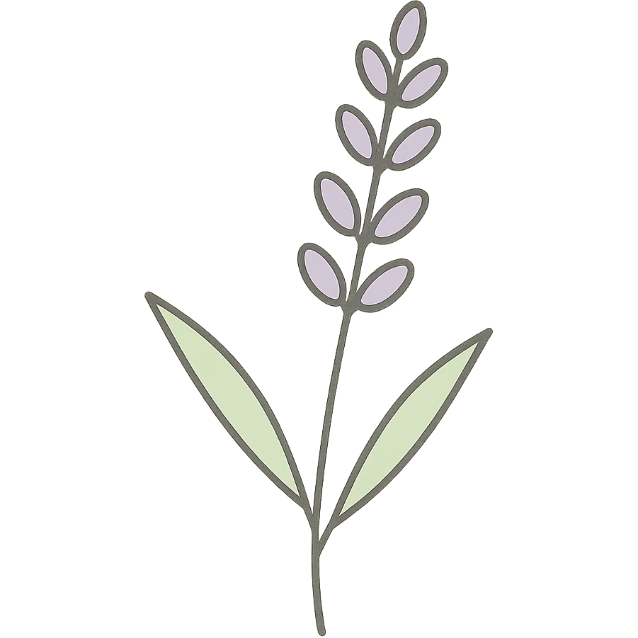 Convert this highly realistic lavender sprig back to a clean, minimal icon style with a soft background. Use simple lines and gentle color. emoji