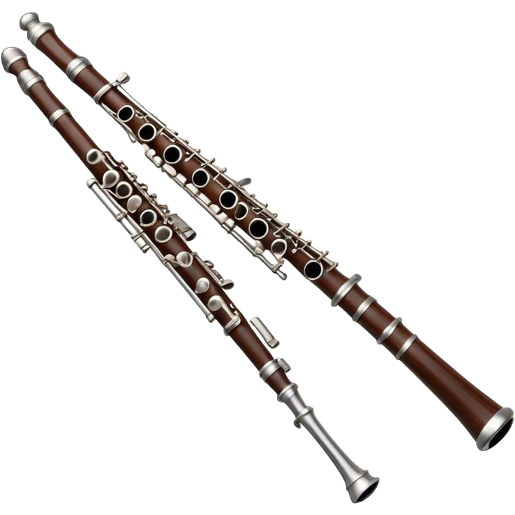 Cinematic Realistic Oboe, slender and elegant dark wood body, silver-plated keys catching soft highlights, delicate reed resting at the top, glowing with refined and classical beauty. emoji