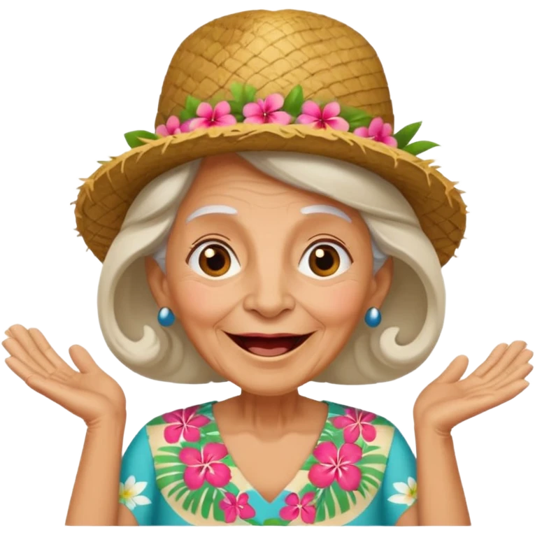 excited old woman wear Hawaii's hat version emoji