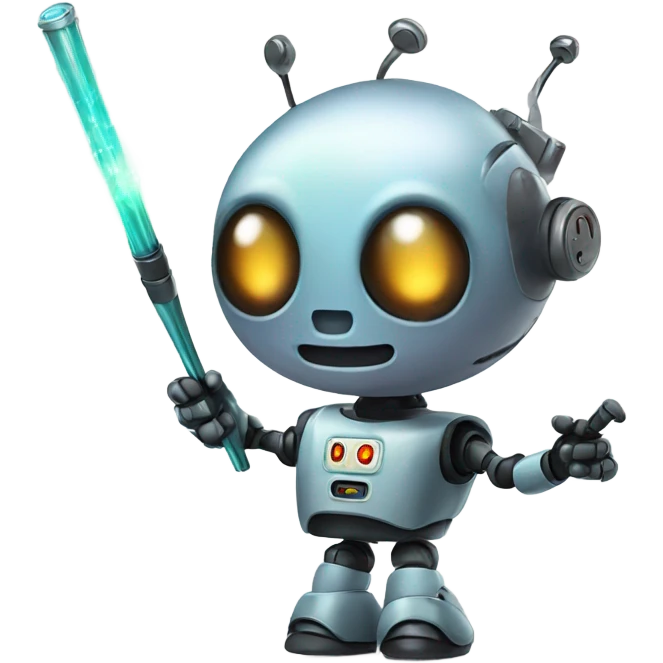 cute robot holds a magic wand emoji