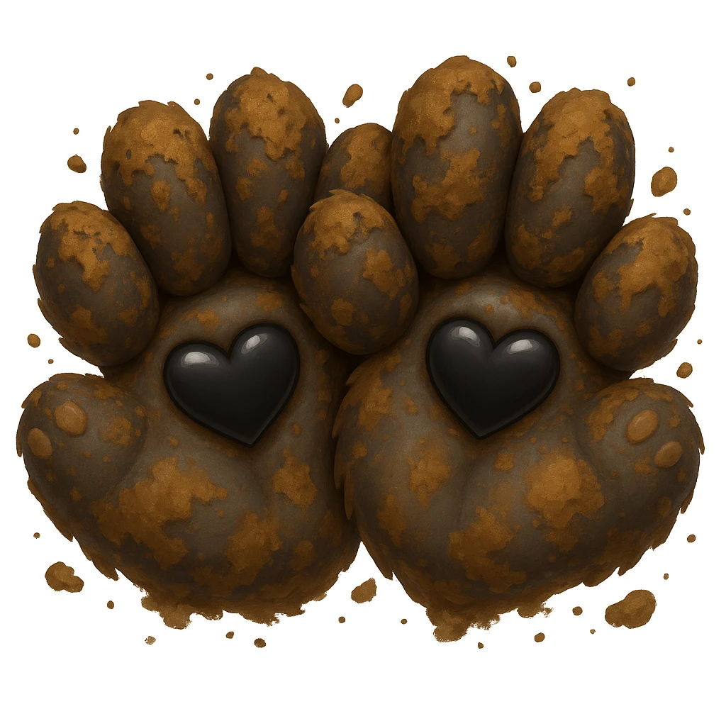Make the two black puppy paws look muddy, keep the black heart around them and original style (original style slug: emoji) emoji