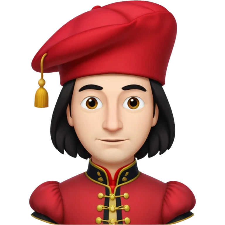 lord farquad avec un chapeau rouge plat sur le dessus, il a un vêtement rouge avec des manches bouffantes emoji