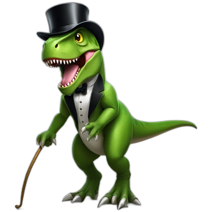 T-Rex with top hat and cane roaring emoji