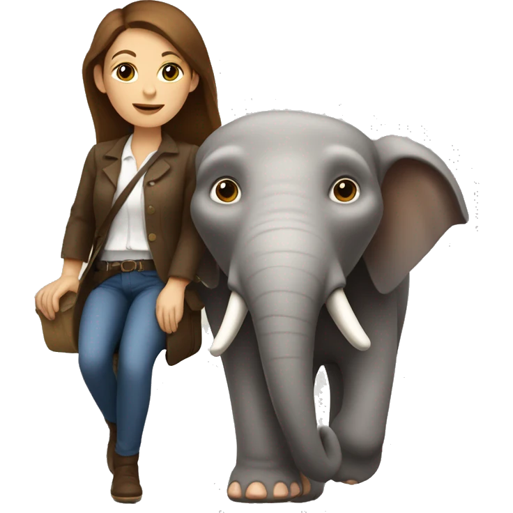 French woman with straight brown hair, with a monkey on her shoulder, riding an elephant emoji