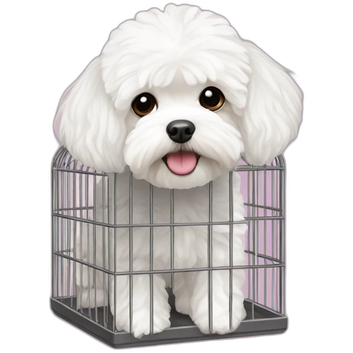White maltipoo with cage emoji