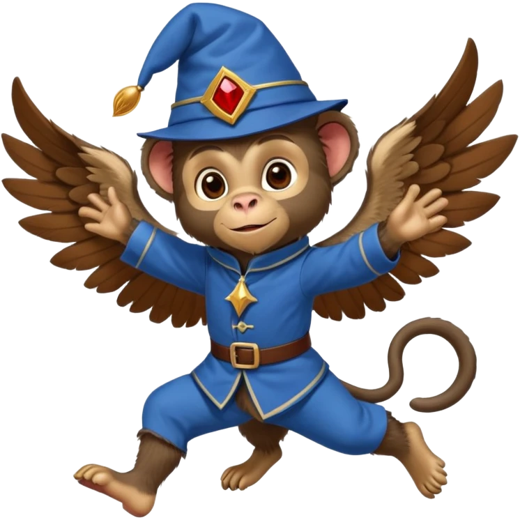 Flying monkey with wings, blue uniform, and fez hat from Wizard of Oz emoji